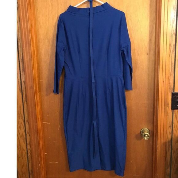 NWT Muxxn Modest Midi Dress Women 2XL High Neck Royal Blue Fitted Belt Minimal - Picture 5 of 14